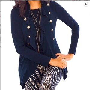 Chico’s Travelers Collection Ruffle front Military jacket Size 3P / 16P